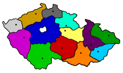 Map of the Czech Republic with coloured regions