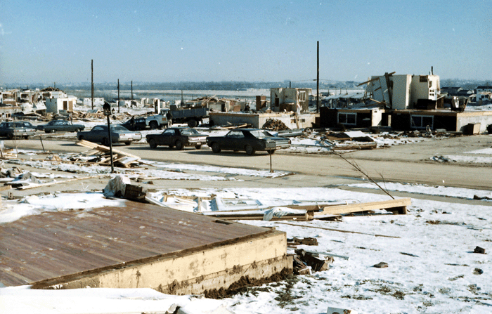 Multiple homes leveled on Glengate Drive in Maryland Heights, Missouri in the suburbs of St. Louis.