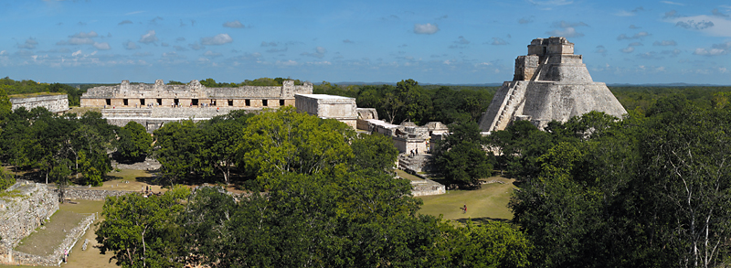 View of Uxmal archeological site, Yucatan Mexico. Photo on Wikimedia Commons by Gleb Tarassenko.