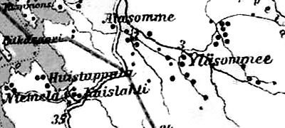 Деревня Сомме (Аласомме) на финской карте 1923 года
