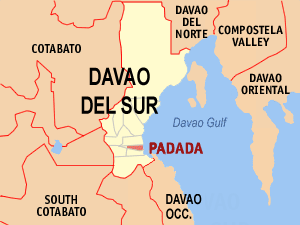 Mapa sa Davao del Sur nga nagpakita kon asa nahimutang ang Padada