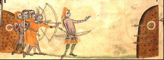 Berühmte Darstellung mittelalterlicher Bogenschützen beim Training.