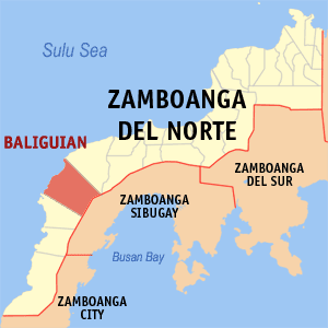 Mapa han Zamboanga del Norte nga nagpapakita kon hain nahamutangan an Baliguian