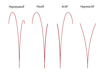 Trajectoires des quatre lancers fondamentaux en jonglerie rebond