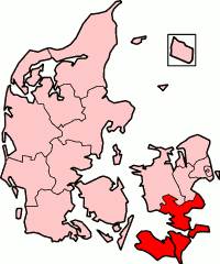 Localização do condado de Storstrom na Dinamarca.