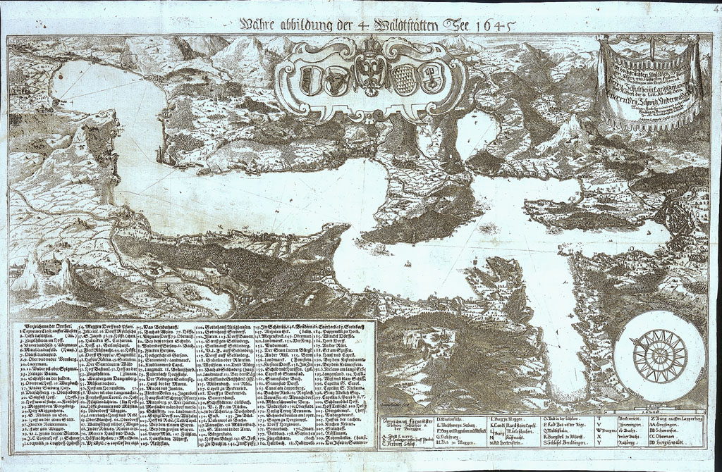 Vierwaldstätter See in einer Karte von 1645 - Quelle: Wikicommons