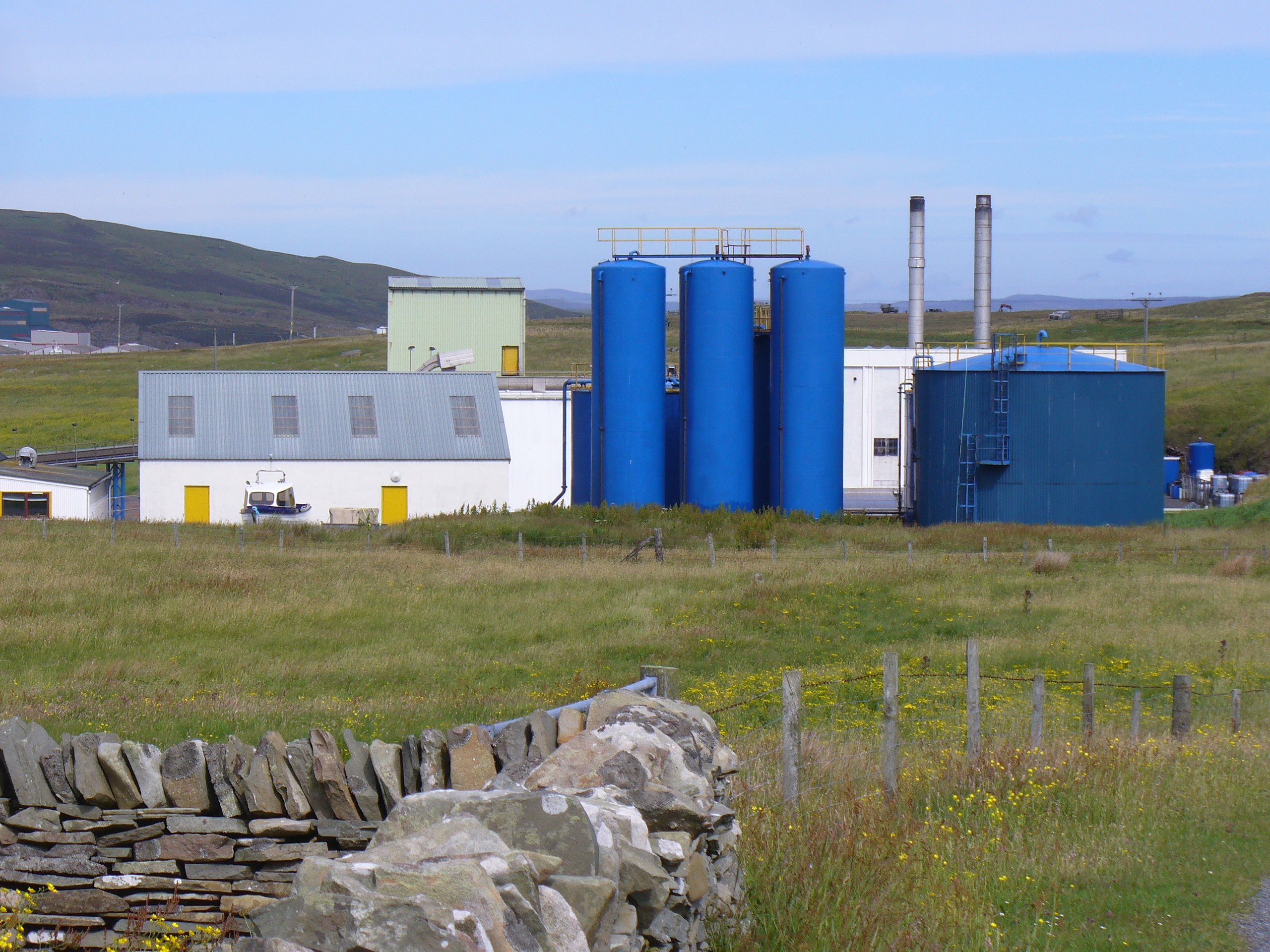 Fish meal factory at the north-west corner of Bressay