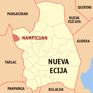 Mapa han Nueva Ecija nga nagpapakita kon hain an Nampicuan