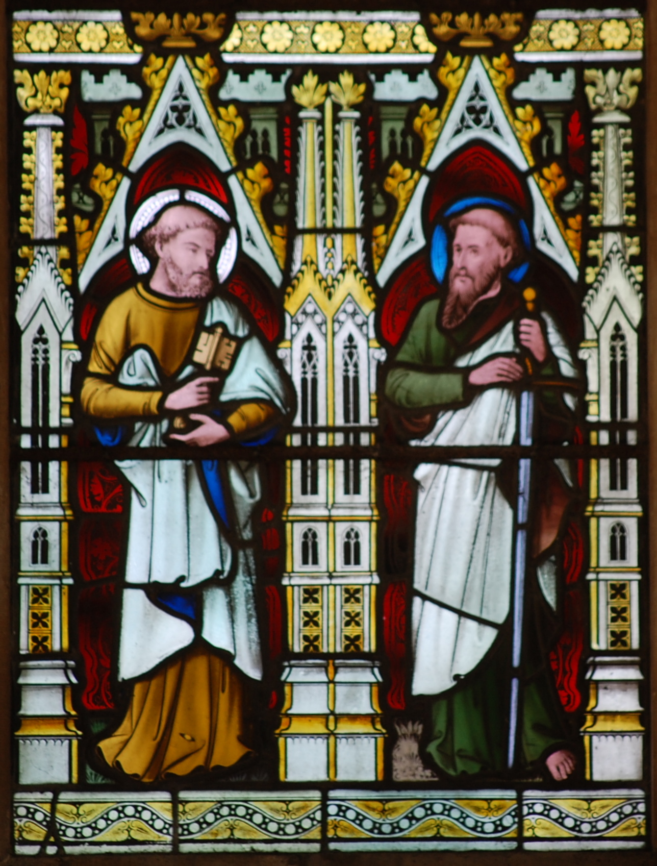 St. Peter and St. Paul. Detail from stained glass in the church of St Mary and St Lambert in Stonham Aspal in Suffolk dans immagini sacre