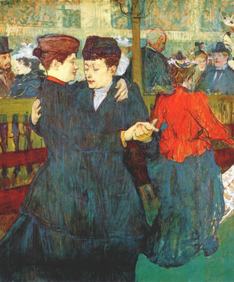 Fascinating Historical Picture of Henri de Toulouse-Lautrec with At the Moulin Rouge: Two Women Waltzing in 1892 