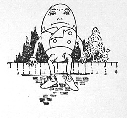 Humpty Dumpty sits on a wall, prior to his fall.