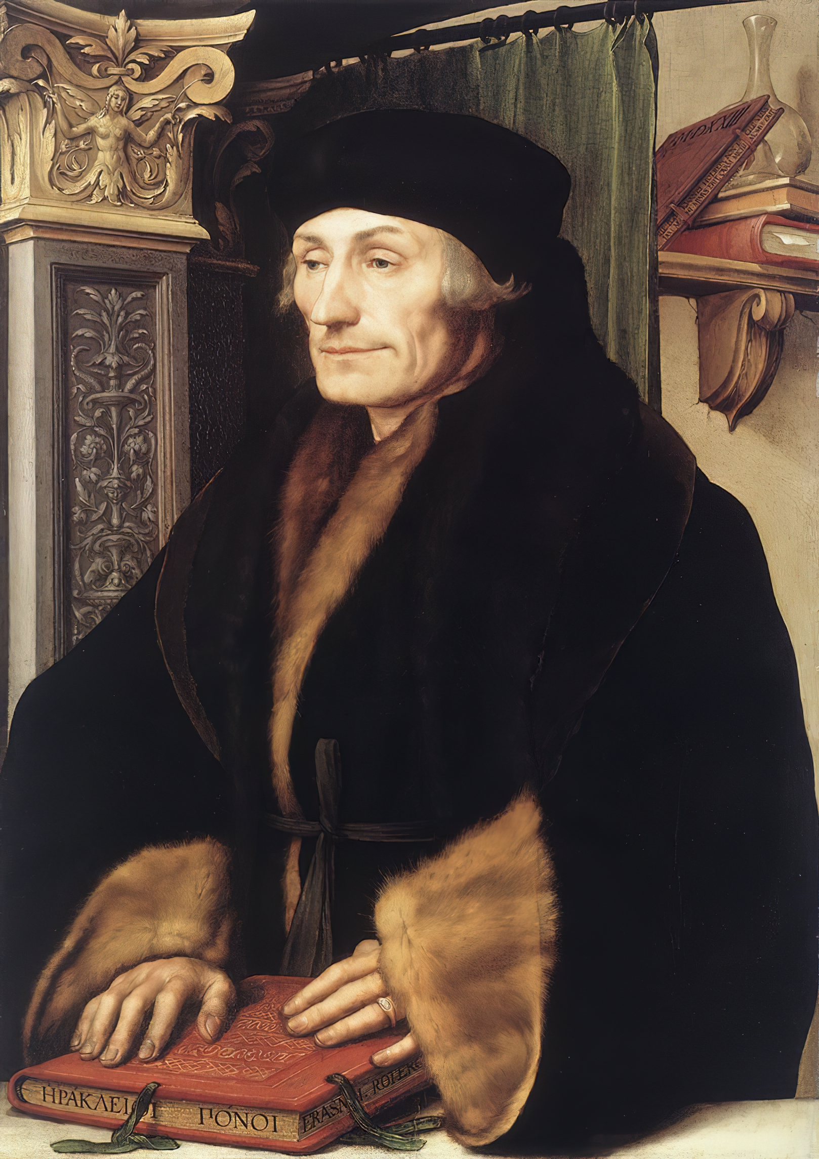 Portrait of Desiderius Erasmus of Rotterdam, work by Hans Holbein the Younger.  