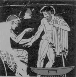 Ancient Greek painting in a vase, showing a physician (iatros) bleeding a patient Iatros.jpg