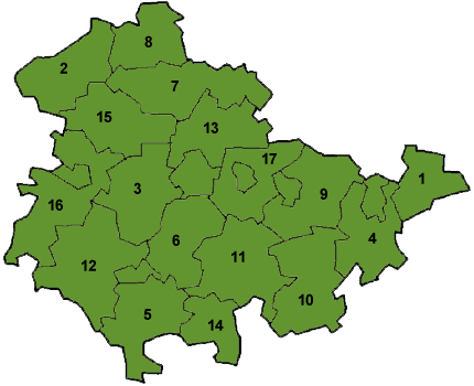 Mapa ning Thuringia papakit ne deng sepu na ning distritu