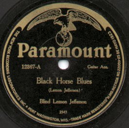 Paramount Records label, 1926, "Black Horse Blues" by Blind Lemon Jefferson