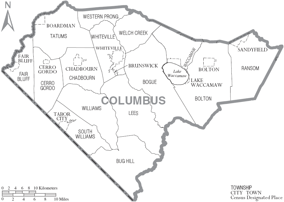 File:Map of Columbus County North Carolina With Municipal and Township
