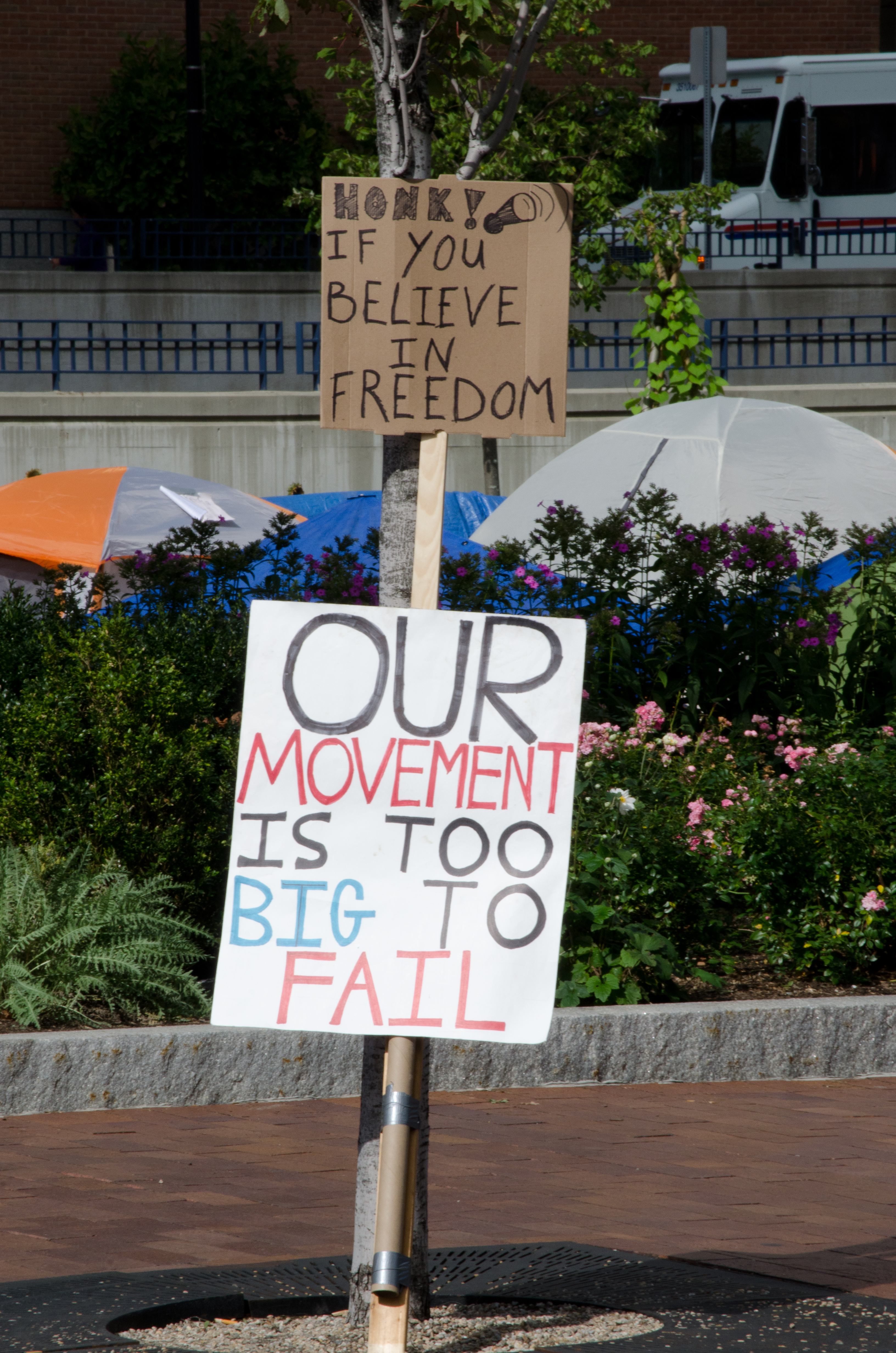 Occupy Boston signs of freedom and the movement