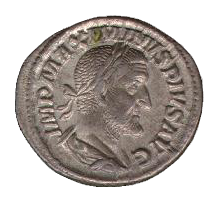 A Roman denarius, a standardized silver coin Maximinus denarius - transparent background.PNG