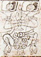 Au bas du folio 58 du Codex de Dresde, se trouve, au centre, une représentation d'un personnage identifié comme le dieu descendant.