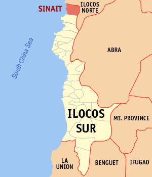 Map of Ilocos Sur showing the location of Sinait