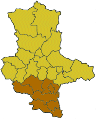 نقشهٔ ایالت Saxony-Anhalt؛ قسمت روشن‌شده، former منطقهٔ دولتی هال (منطقه) را نشان می‌دهد.