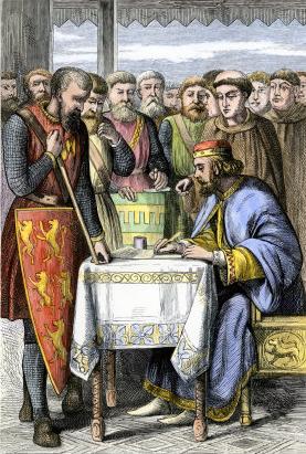 King John of England signing Magna Carta on Ju...