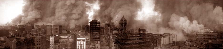 "Nunca na historia tien sío una ciudá imperial moderna tan completamente destruyida. San Francisco esvaneciose" –Jack London tres del terremotu y posterior incendiu de 1906.[28]