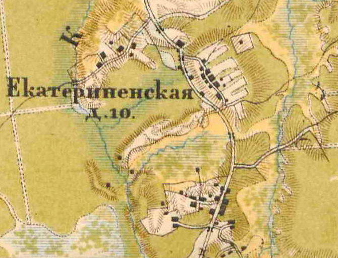 Деревня Екатериненская на карте 1885 года