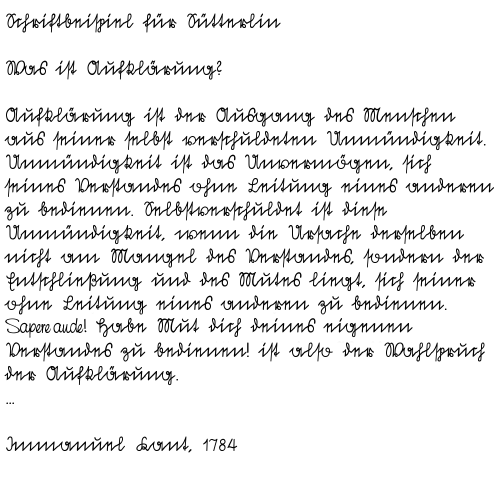 Schriftbeispiel für die Schriftart Sütterlin, von BK, Public Domain