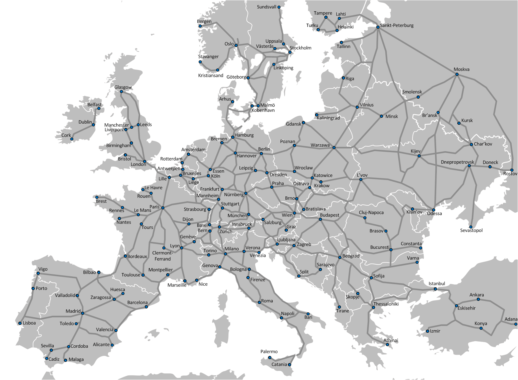 Map Of Europe Trains