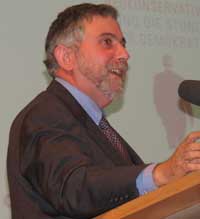 English: "Paul Krugman lectured on "...