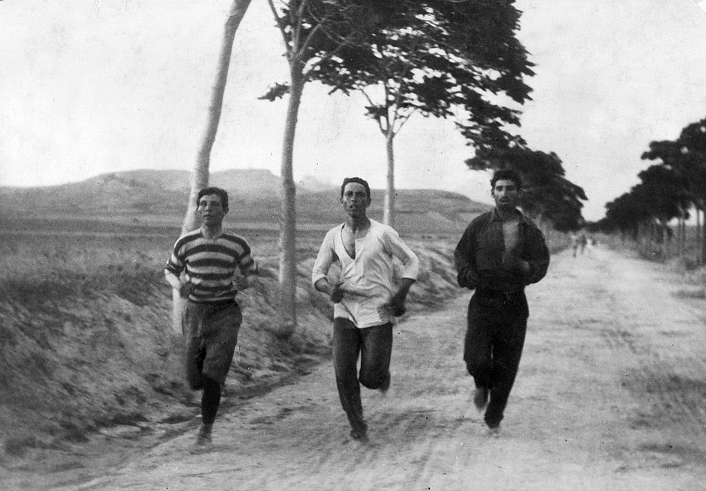 Marathon runners on the road to Athens
