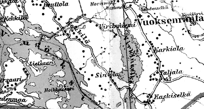 Село Вуоксенранта на финской карте 1923 года