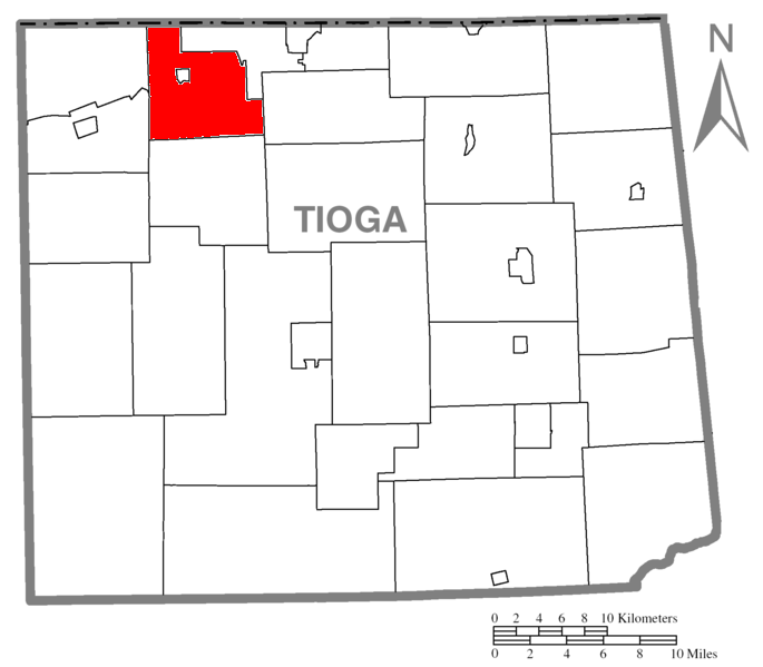 Map of Tioga County Highlighting Deerfield Township