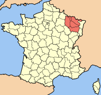 Карта Франції з позначенням регіону Лотарингія