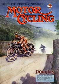 Voorpagina van het magazine Motor-Cycling uit 1926 met een Douglas tijdens de Isle of Man TT op Ballig Bridge