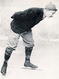 Jaap Eden of the Netherlands, three-times World Allround Speed Skating Champion, having won the titles in 1893 (the year after the ISU was founded), 1895, and 1896 Jaap Eden skating.jpg