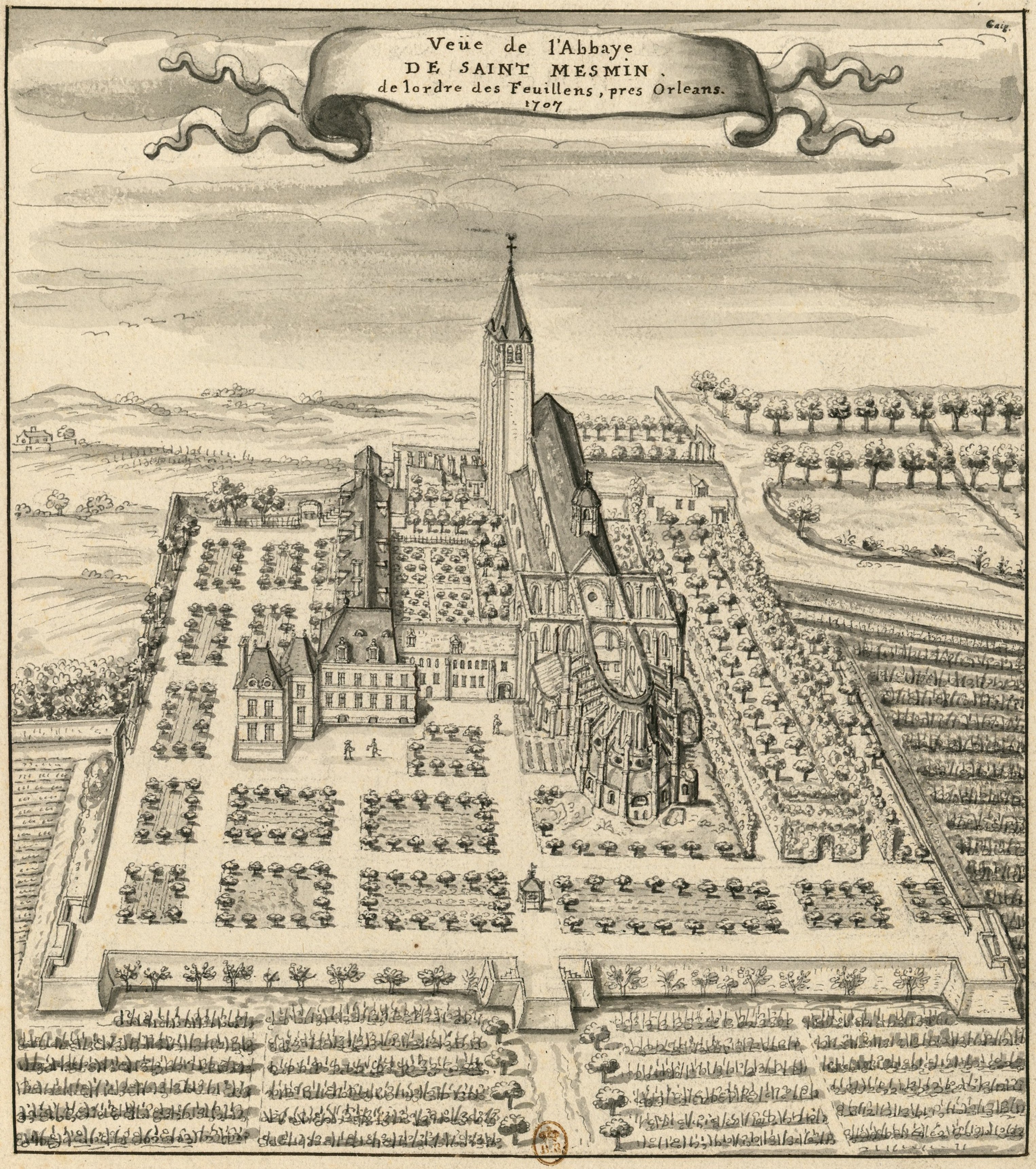 Abbaye de Saint Mesmin 1707 dessin Louis Boudan