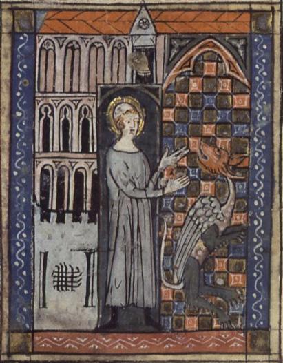 Den hellige Amandus og slangen, fra et manuskript fra 1300-tallet