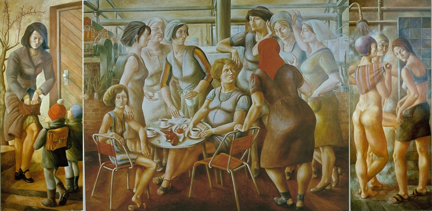 Petra Hachulla Flemming, Triptychon Frauen 1974, Parthelandhalle Naunhof bei Leipzig