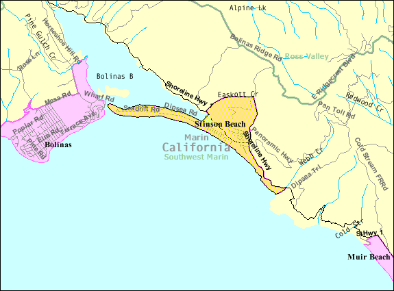 california beaches map. File:Stinson Beach CDP,