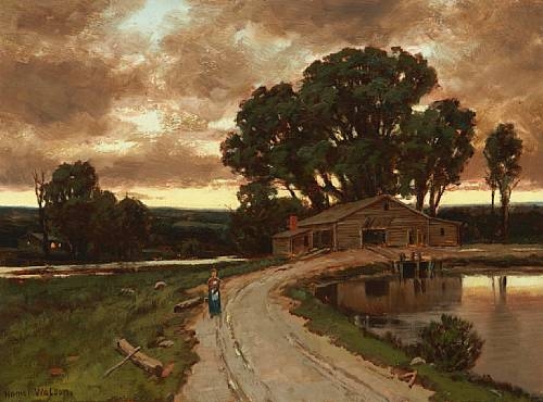 Archivo: Figura en el camino y casa de campo al atardecer - Homer Watson.jpg