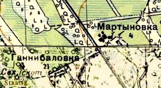 Деревня Мартыновка на карте 1937 года