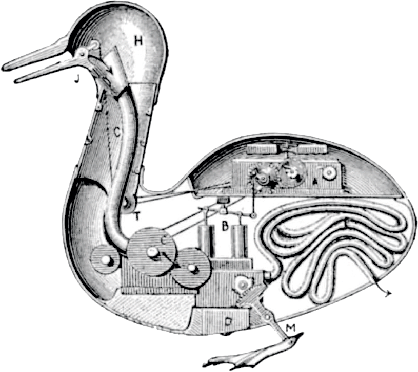 Die mechanische Ente von Jaques de Vaucanson (1738, Frankreich) - Quelle: WikiCommons