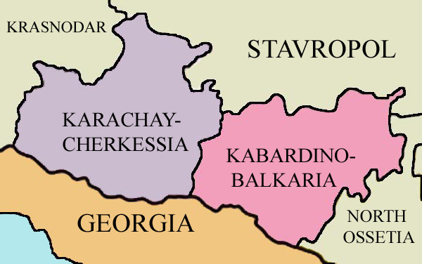カラチャイ=チュルケス共和国周辺の略地図