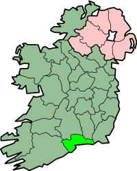 Kort med County Waterford har markeret