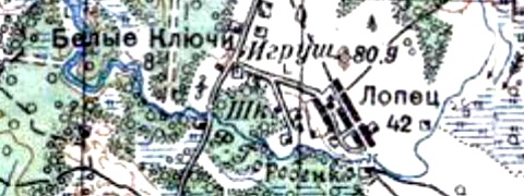Деревня Лопец на карте 1940 года