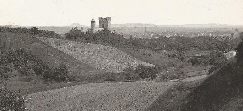 Höllental mit Weinbergen und Peterstirn, mit den Sattlerschen Bauten von 1874 im Jahre 1905