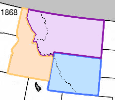 Вайоминг (синий), Айдахо и Монтана в 1868 году