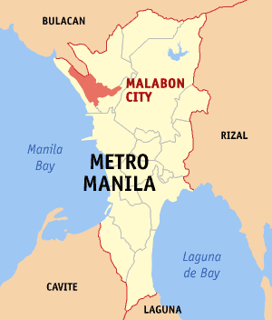 Mapa han Metro Manila nga nagpapakita kon hain nahimutang an Syudad han Malabon